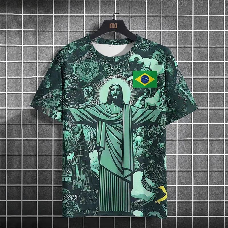 

Summer Short Sleeve T Shirt For Men Women Full Print Brazil Edition Black Grey Football Jersey Shirt Men's Tshirt Top
