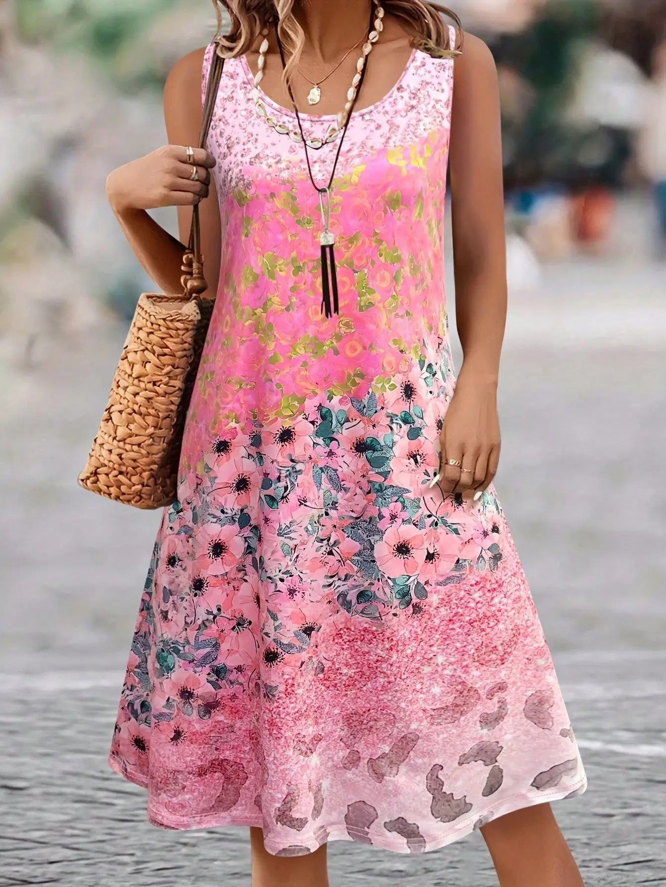 Padrão floral feminino tendência mini vestidos de verão sem mangas 3d flor impressa rua senhoras vestido 3xl plus size vestido casual