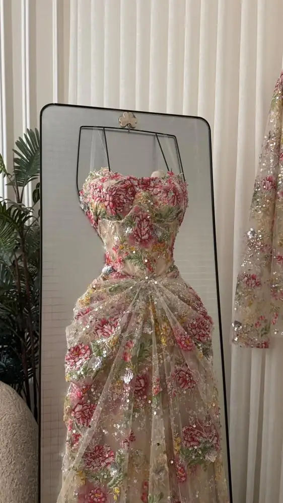 Customized Sequin Embroidery Evening Dress with Scarf Sweetheart Draped Wedding Party Gown Mermaid vestidos de noche image 4