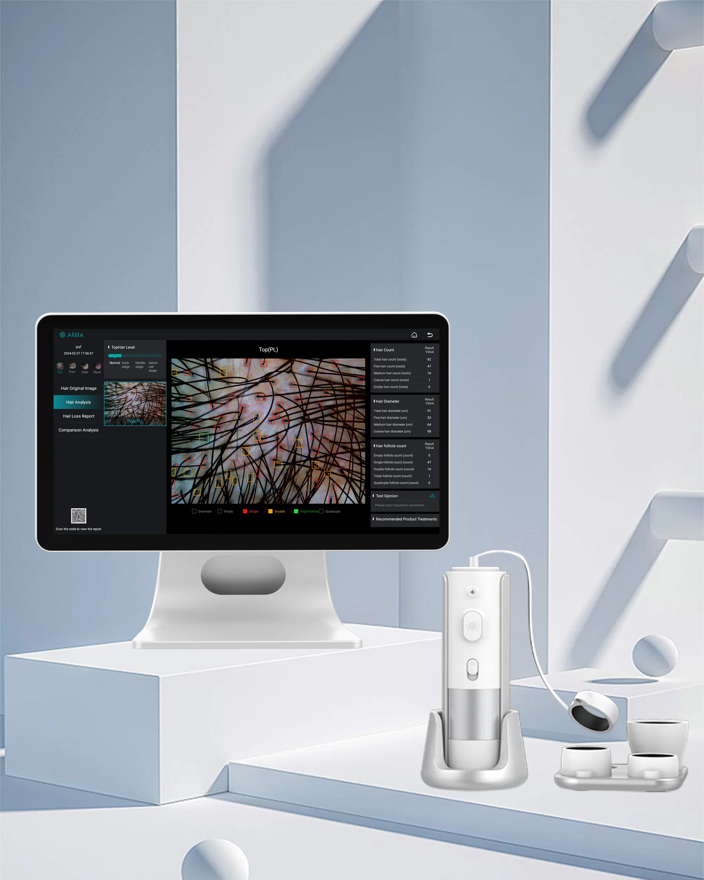 16 مليون كشف عالي الوضوح HD آلة تحليل الشعر وفروة الرأس العناية بالشعر كاشف بصيلات الجلد محلل فروة الرأس اللاسلكي