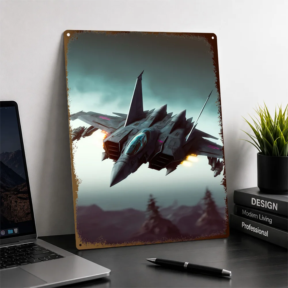 Futuristic Fighter Jet Aluminum Poster Customized Metal Sign Bold Pilot Heritage Wall Art Ideal For Aviation Rooms And Studies
