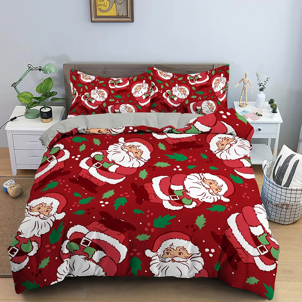 Red Christmas King Queen Duvet Cover Cartoon Santa Claus Bedding Set for Kid Boy Girl Happy Holiday 2/3pcs Polyester Quilt Cover