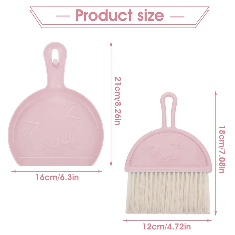 Mini conjunto de pá e escova, vassoura pequena e conjunto de limpeza de pá portátil conjunto de escova de mesa (rosa) durável