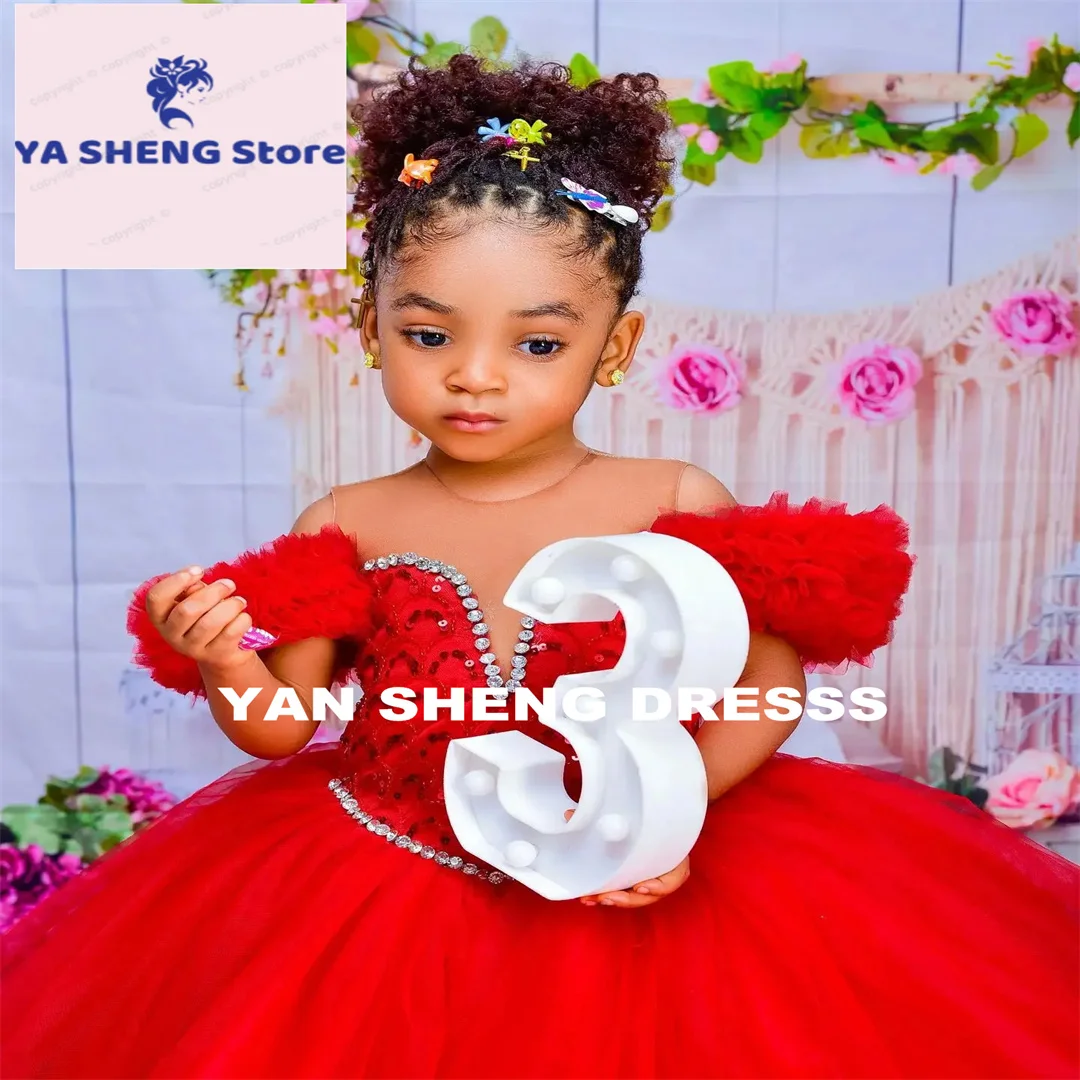 تخصيص شير الرقبة مطوي الكشكشة المتدرج تول الترتر الكرة زهرة فتاة فستان العباءات لحفل زفاف الاطفال عيد ميلاد أول بالتواصل