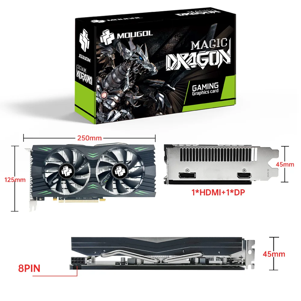 MOUGOL-AMD Radeon RX580 Placa gráfica, 2048SP, 8G, GDDR5, Memória de vídeo, 256Bit Gaming Card, DP Direx12 Desktop Computer Components, Novo