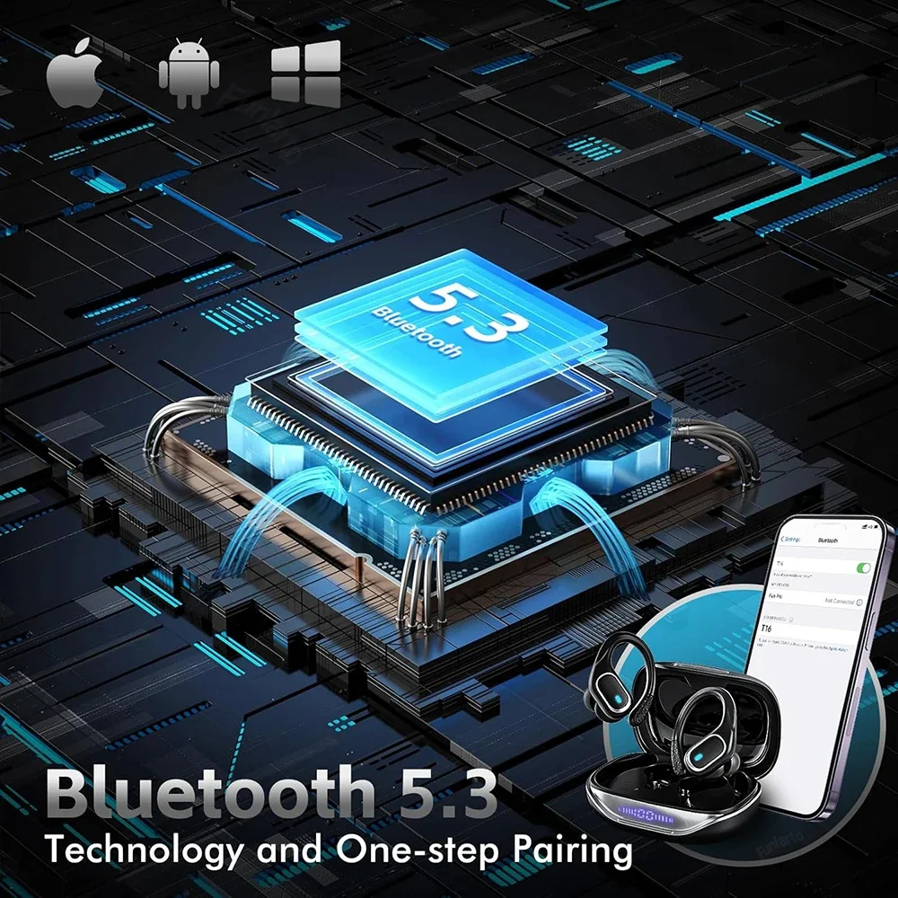 Wireless Earbuds Bluetooth 5.3 Headphones Stereo Ear Buds, ENC Noise Cancelling Mic,IPX7 Waterproof Earphones with Hook Earphone