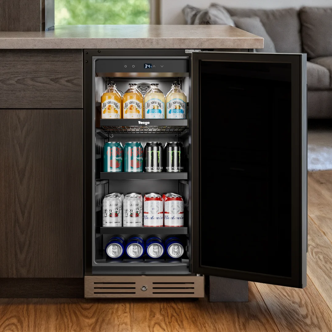 3.0 Cu Ft Outdoor Under-Counter Embedded Single Zone Beverage Fridge 85L 80 Cans Electronic Temperature Control Compressor Drink Cooler With Deodorizer Home