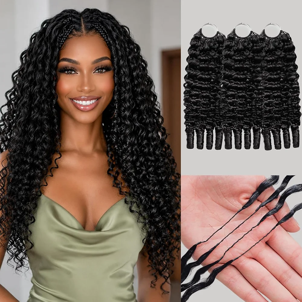 Extensions de cheveux humains au crochet Deep Wave, tresses bohèmes, cheveux Remy pré-séparés, extensions de cheveux au crochet invisibles effet plume pour femmes, extensions de cheveux humains bouclés birmans, extensions au crochet Miracle Knots, extensions de cheveux humains vietnamiens