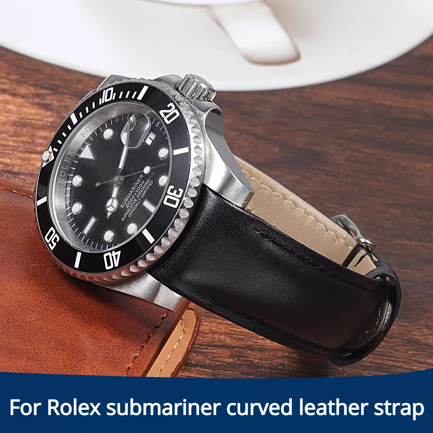 20mm 22mm Curved End Strap for Rolex Daytona Green Black Water Ghost Submariner watch band Genuine Leather bracelet Accessories