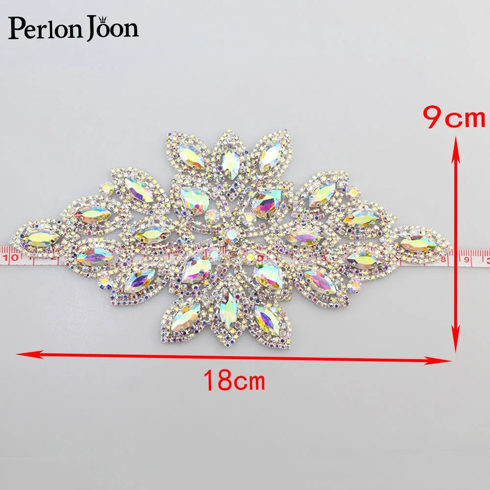 7.2*3.15 inch ab color Crystal applique Rhinestone patch decoration for the wedding dress sewing Clothing Accessories YHZ001