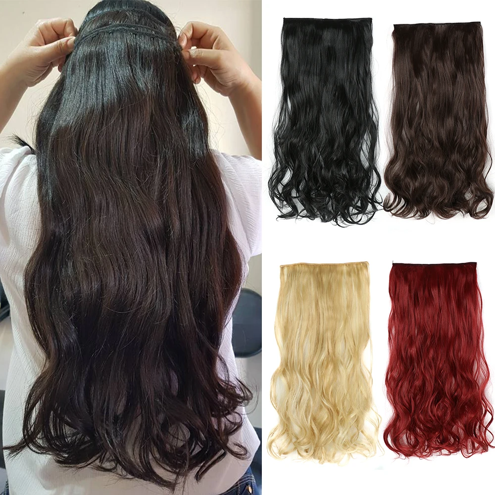 

Synthetic Long Wavy 5 Clips Hair Extensions 22Inch Clip On Hair Extensions High Tempreture Fake Hair For Women