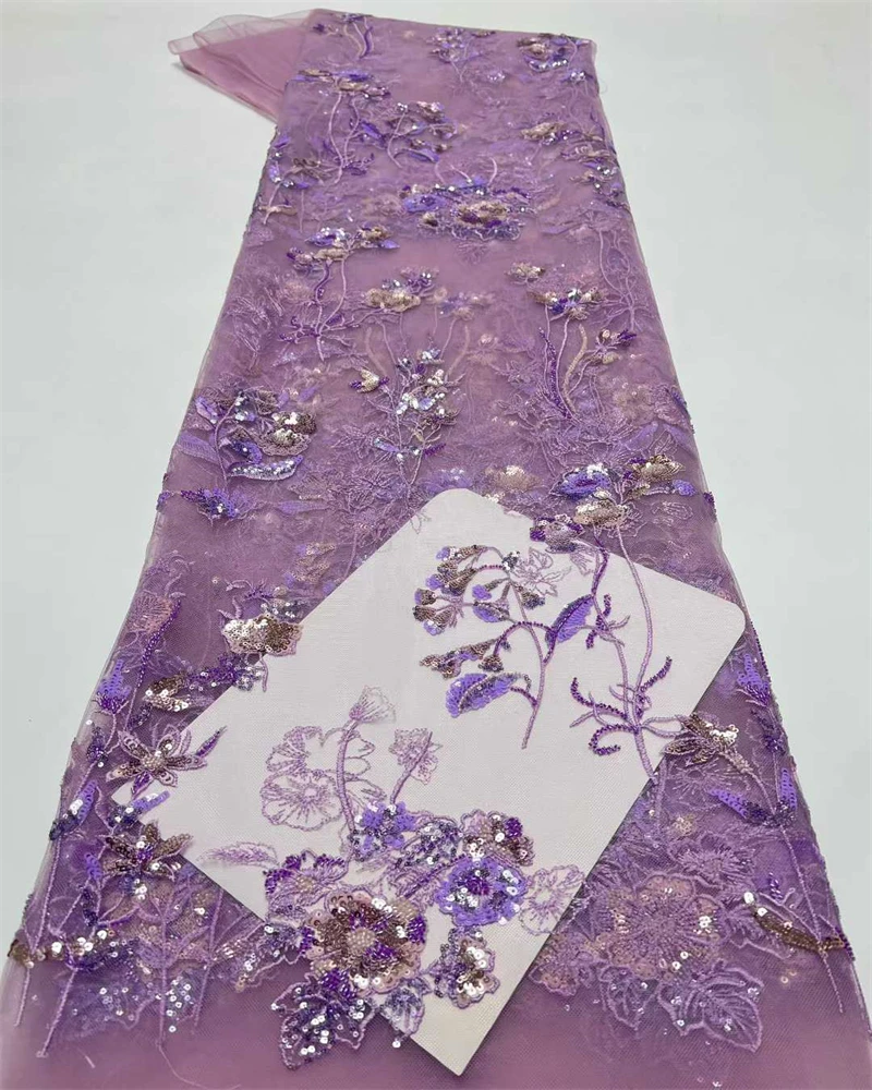 

African Bridal Lace Fabric Beaded Embroidery High Quality French Tulle for Wedding Nigerian Groom