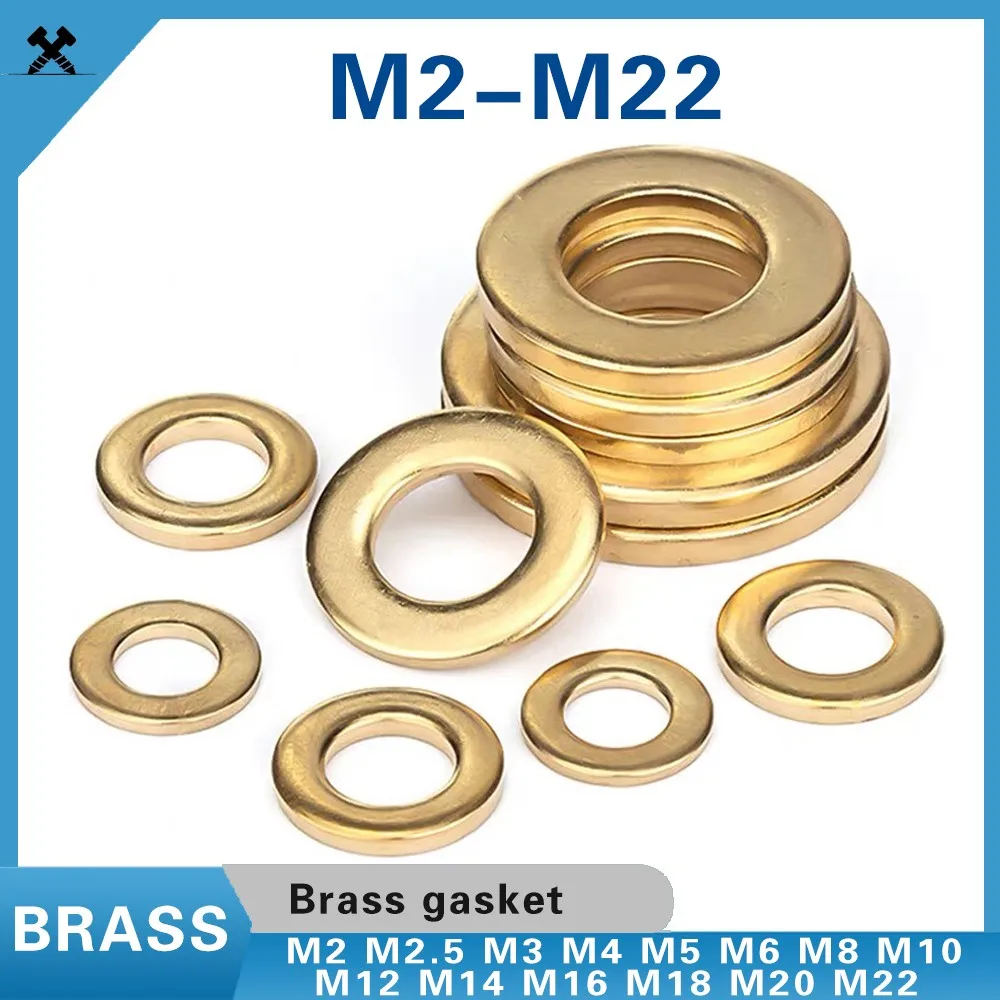 Brass Flat Washer M2 M2.5 M3 M4 M5 M6 M8 M10 M12 M14 M16 M18 M20 M22 Solid Brass Gasket Shim Copper Metal Meson Pad Spacer