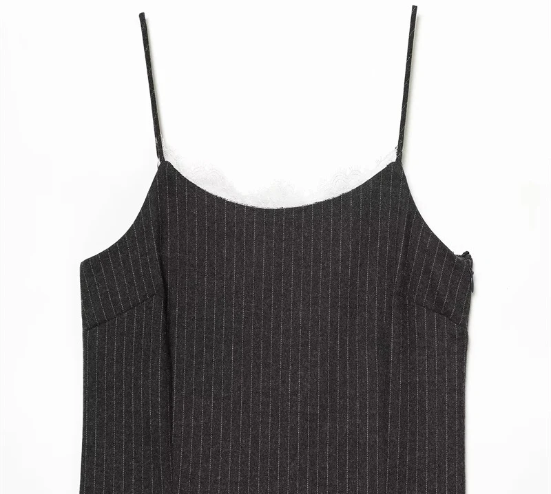 Seksowna sukienka na ramiączkach z koronką w prążki, damska obcisła mini sukienka bez rękawów