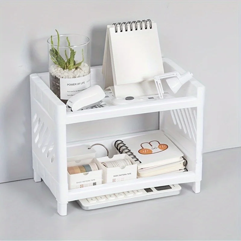 Minimalistisches, doppelschichtiges Desktop-Aufbewahrungsregal für Küche, Badezimmer, Büro, Schreibwaren und Kosmetika, platzsparendes Organizer-Regal