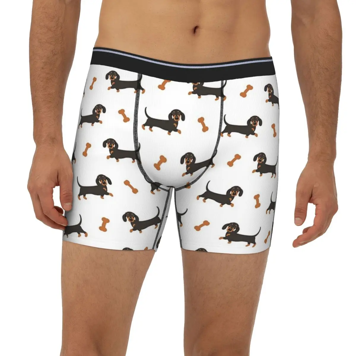 

Черно-коричневые длинные трусы-боксеры с собакой таксы и колбасой, короткие мужские трусы, дышащее нижнее белье для мужчин, подарки бойфренду