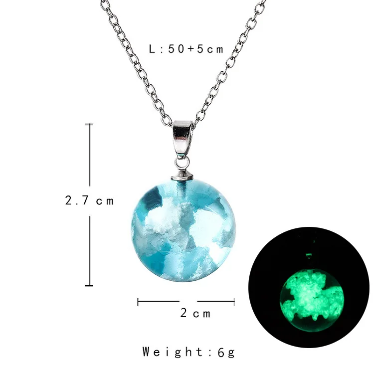 Chic Transparent Resin Rould Ball Moon Pendant Necklace Women Blue Sky White Cloud Chain Necklace Fashion Jewelry Gifts for Girl