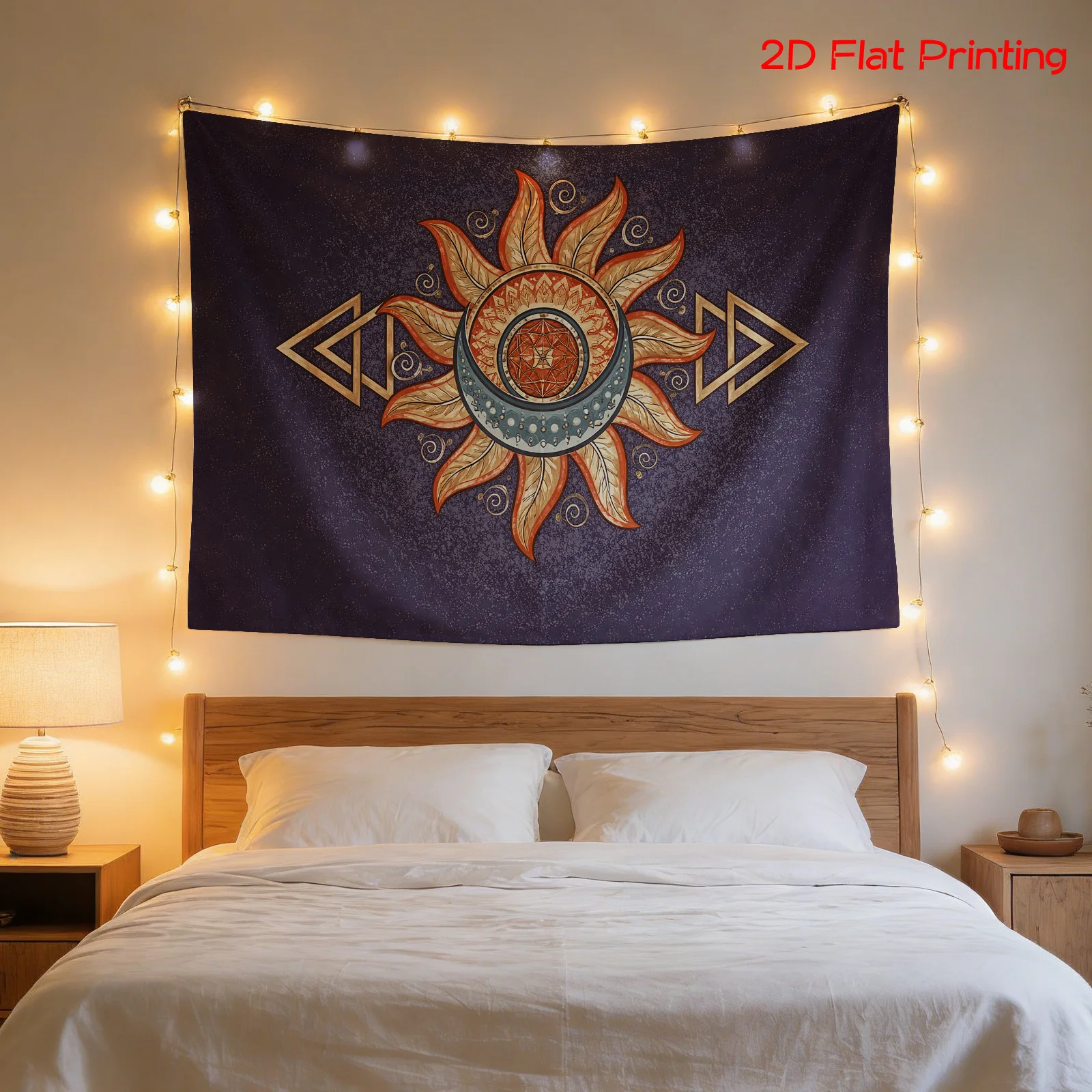 Boho Astrology Tapestry Wall Hanging Celestial Sun Moon Mandala Decor Mystic Zodiac Spiritual Wall Art Print Deep Space