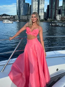 Ensemble de jupes longues taille haute pour femmes, haut à bretelles court, épissage de fleurs, ensembles de vacances pour dames, élégant, monochromatique, trempé, chic, printemps, 2025