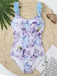 2026 Printed Swimsuit One Piece Ruffle Backless Swimwear Women Floral Bathing Swimming Suit Female Summer Beachwear Bodysuit