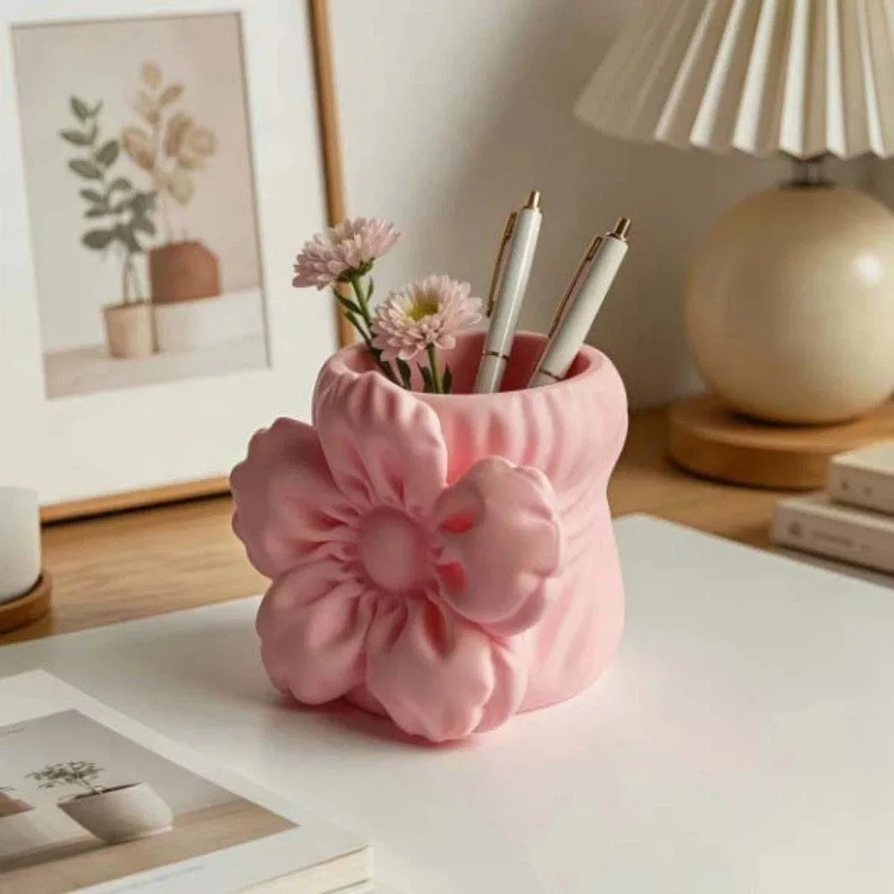 Desktop Organizer Puff Flower Pen Holder Stationery Storage Makeup Brush Bin 3D Printed Pen Stand Pen Container Stable