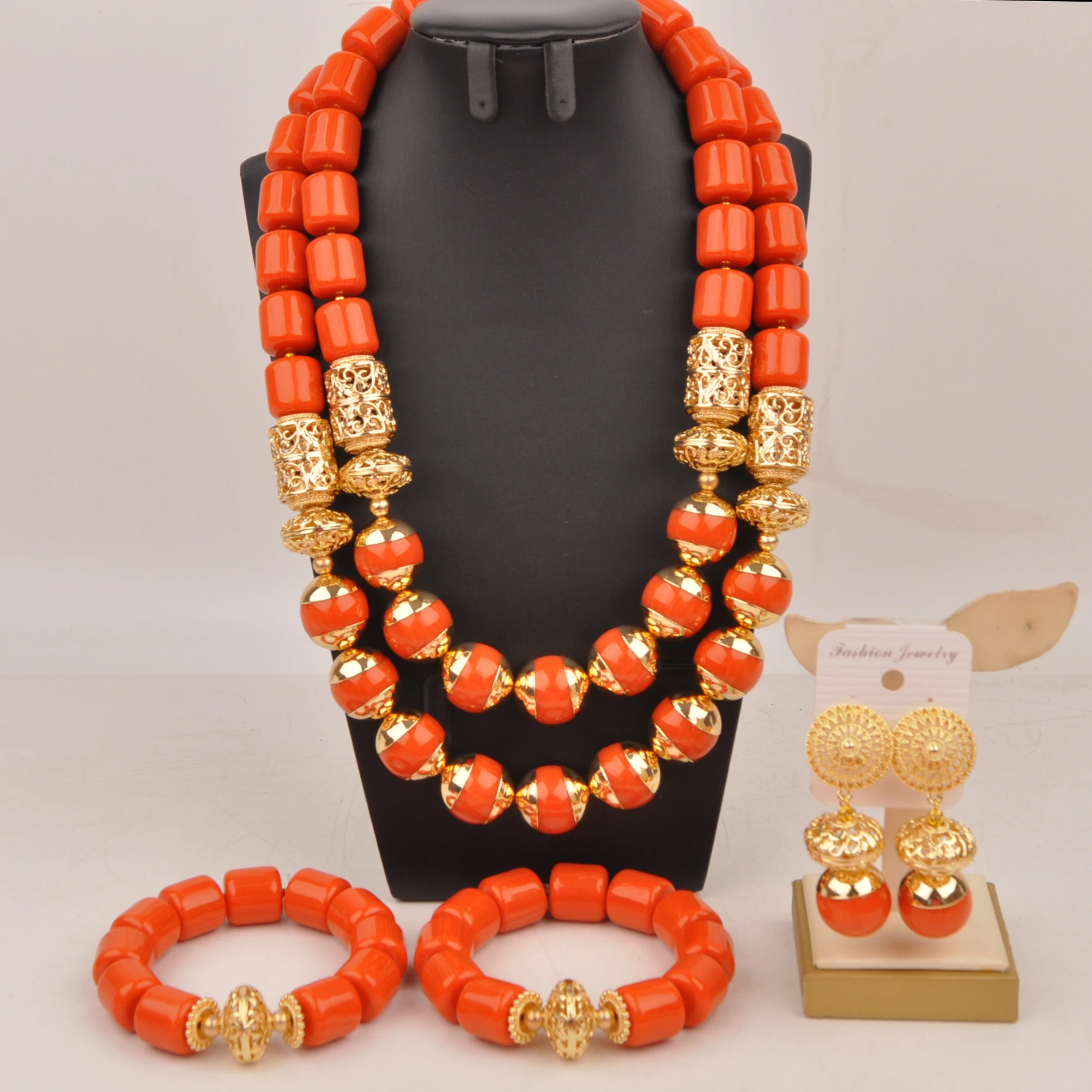 

Orange Artificial Coral Beaded Necklace Jewelry Sets