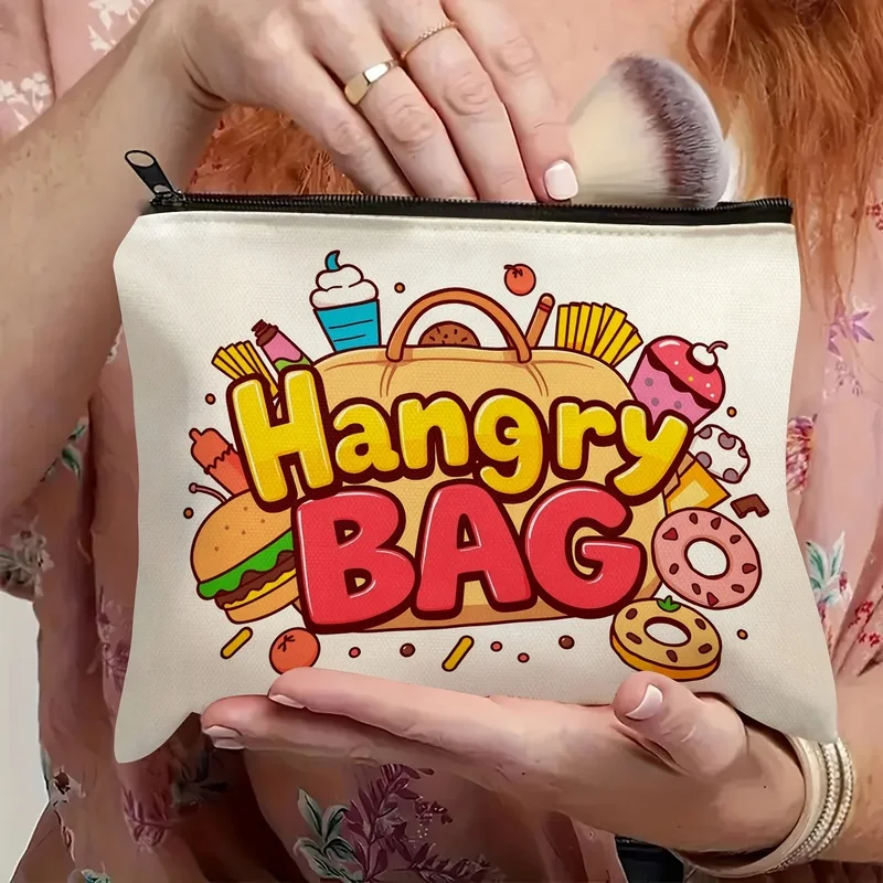 A makeup bag with a hamburger-donut print，Fun Food-Inspired Design，Can store emergency snacks，Can also be used as a travel makeu