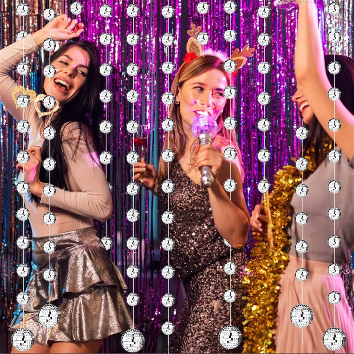 NNVC 8 Packs 4.9ft Disco Ball Party Decorations Mini Disco Ball Ornaments Mirror for Christmas Wedding 70s Dance Music Party