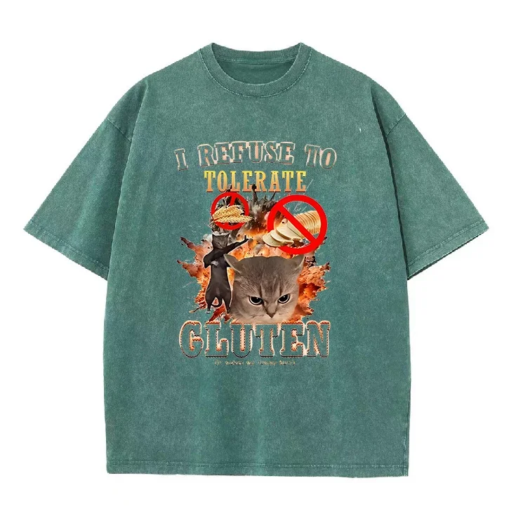 I Refuse Gluten Intolerance Funny Cat T-Shirt Men Women Casual Streetwear Graphic Tee Y2K Summer Top Harajuku Vintage T-shirts