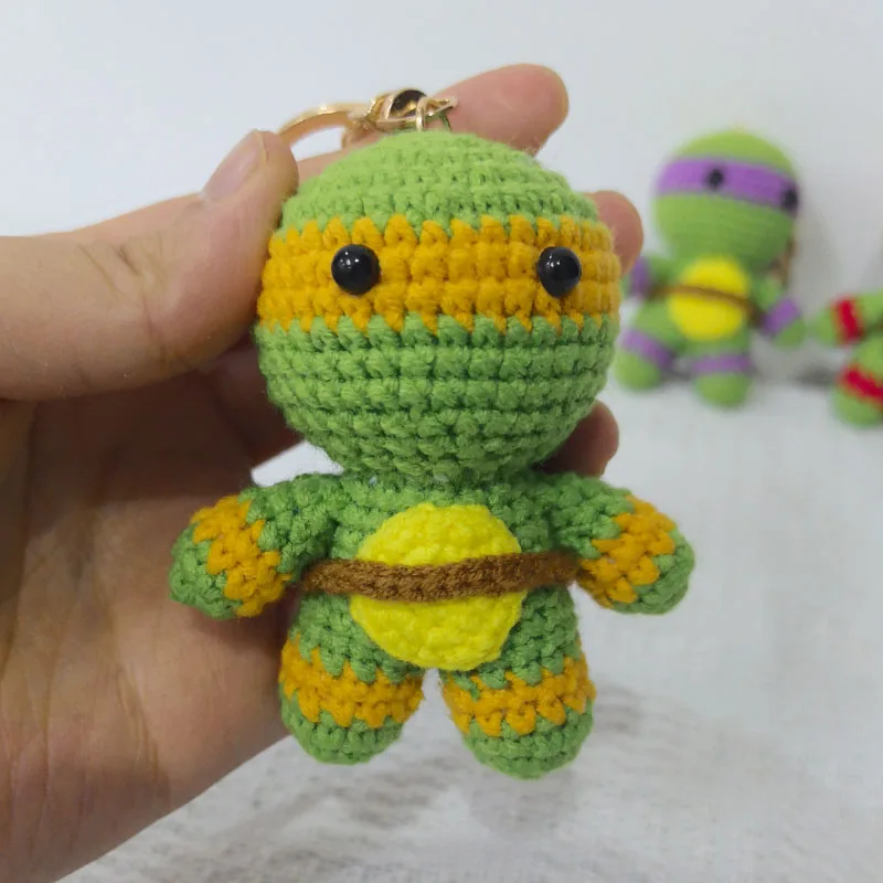 Cute Tmnt Crochet Keychain Funny Tmnt Doll Keyrings Handmaking Knitting Animal Car Keys Keychains Kawaii Knitted Accessories