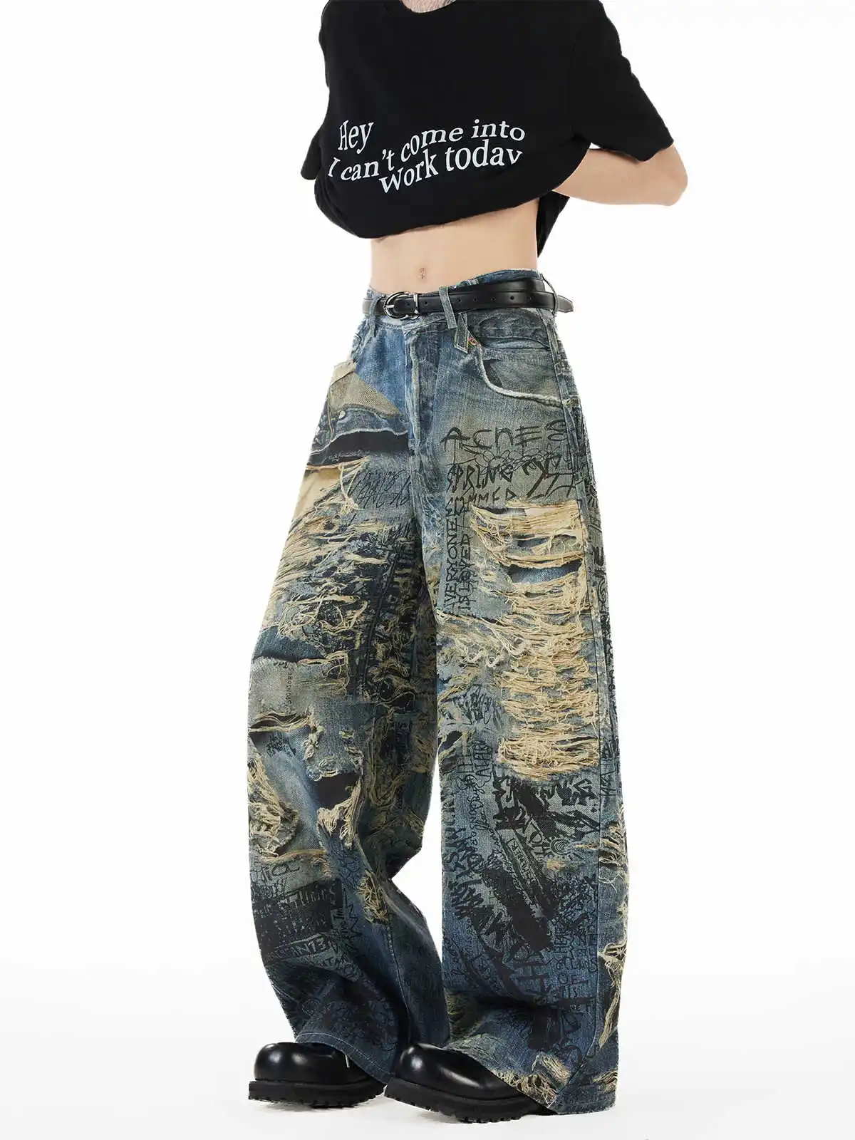 Vrouwen Vintage Baggy 3d Print Jeans Japanse Y2K Streetwear Harajuku Denim Broek Hip Pop 2000s Wijde Pijpen Cyber Punk Broek