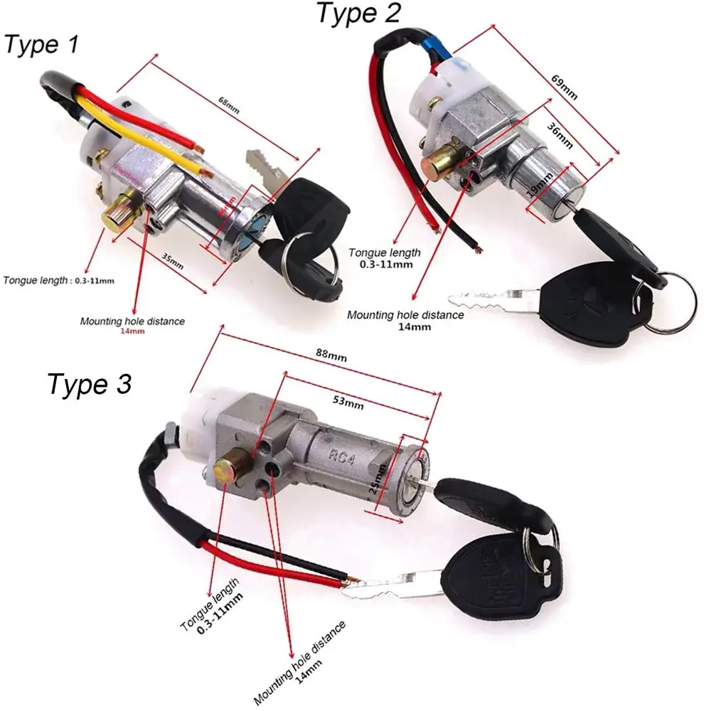 E-Bike Battery Lock With 2 Keys Electric Bicycle Charger Power Switch Universal Scooter Motorcycle Accessories High Performance