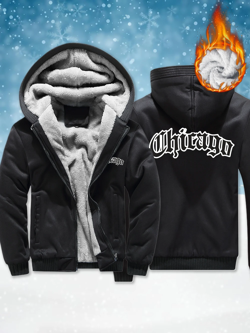 

Мужские куртки на молнии с буквенным принтом Chicago, зимние ветрозащитные утепленные верхние одежды, теплые флисовые пальто, удобные мужские топы