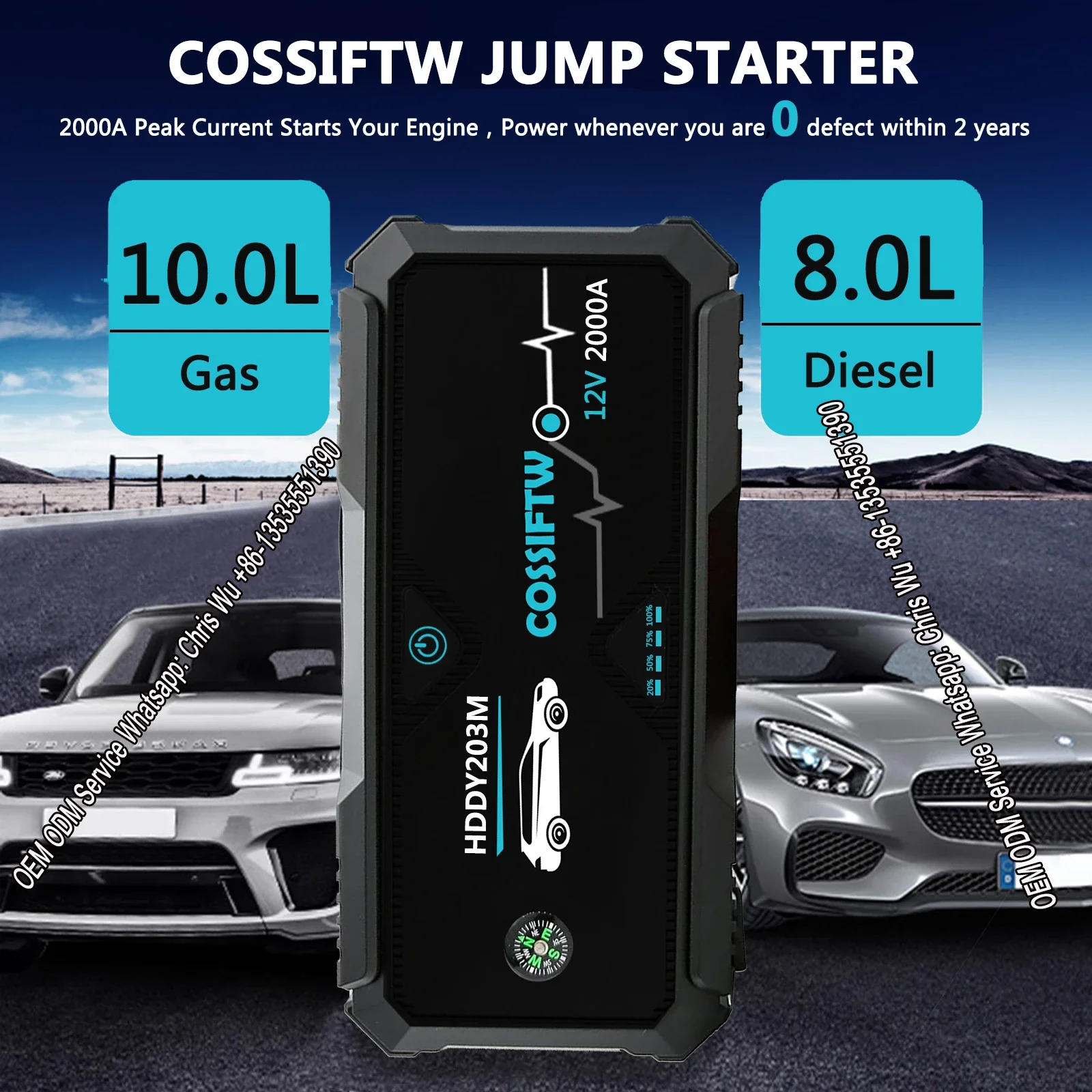 Compact jump starter 2000A 24000mah Car Jump Starter Car Battery PD100W Fast Charging Portable Power Bank