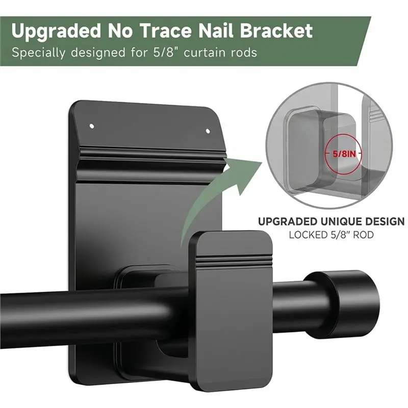 Stable Performance 4 Pcs No Drill Curtain Rod Brackets For 5/8