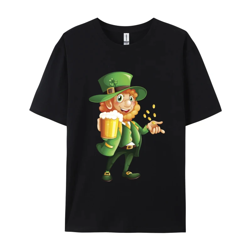 100% Cotton Men's Leprechaun Saint Patricks Day T-Shirt Simple Style Tops Shirt Retro O Neck Mens Clothing Plus Size