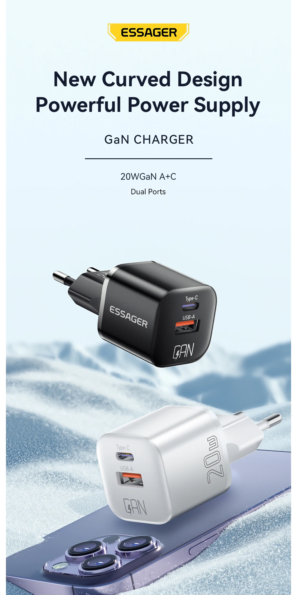 Essager 20W GaN PD USB C Charger for iPhone 14 13 12 11 Pro Max Mini SE Phone QC3.0 PD 3.0 USB Type C Fast Charging for iPad Air