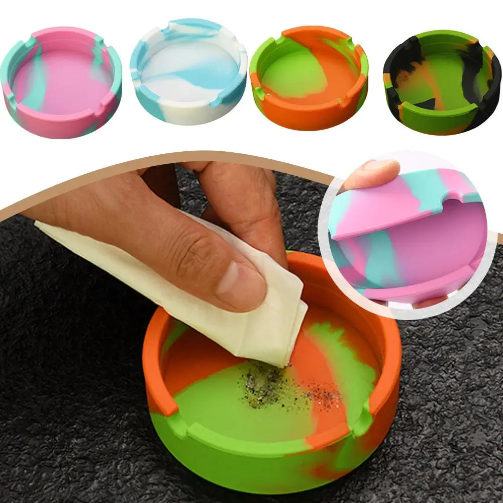 1PC Portable Ashtray Anti-Scalding Cigarette Holder Ash Round Tray Holder Ashtray Eco-Friendly Silicone Soft G9I5