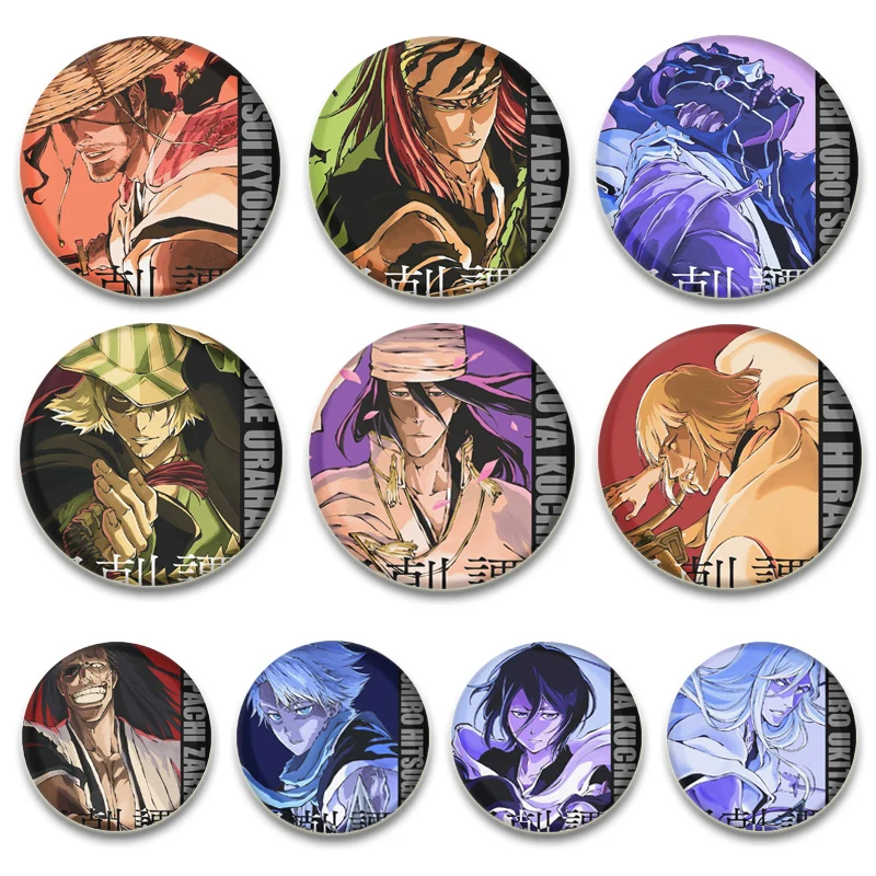 Round Anime Bleach Enamel Pins Handmade Brooches Kurosaki Ichigo Kuchiki Rukia Grimmjow Jaegerjaques Cartoon Badge Jewelry Gifts