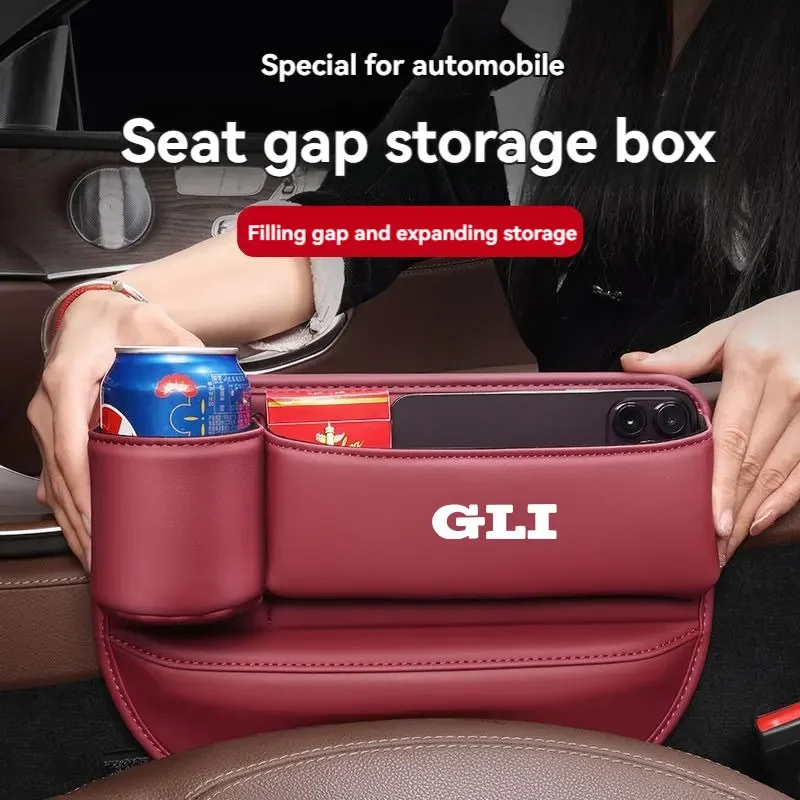 

Leather Car Seat Gap Organizer Crevice Side Storage Box Filler Side Storage Pocket With Cup Holder For Volkswagen VW GLI Car