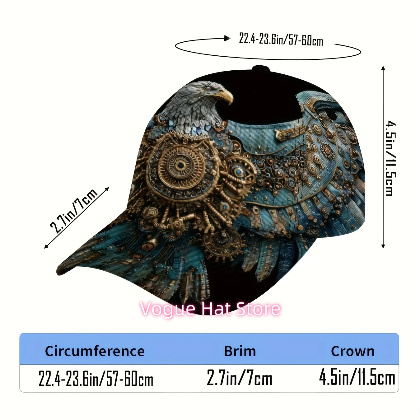 1pc of a Mechanical Eagle Cap Featuring a Greek Key And Gear Design, Adjustable Snapback Style in Turquoise Blue And Golden, Sui