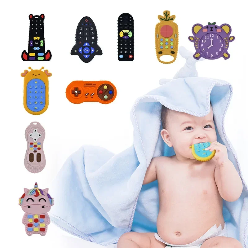 1Pc Baby Silicone Teether Toys Remote Control Shape Teether Rodent Gum Pain Relief Teething Toy Kids Sensory Educational