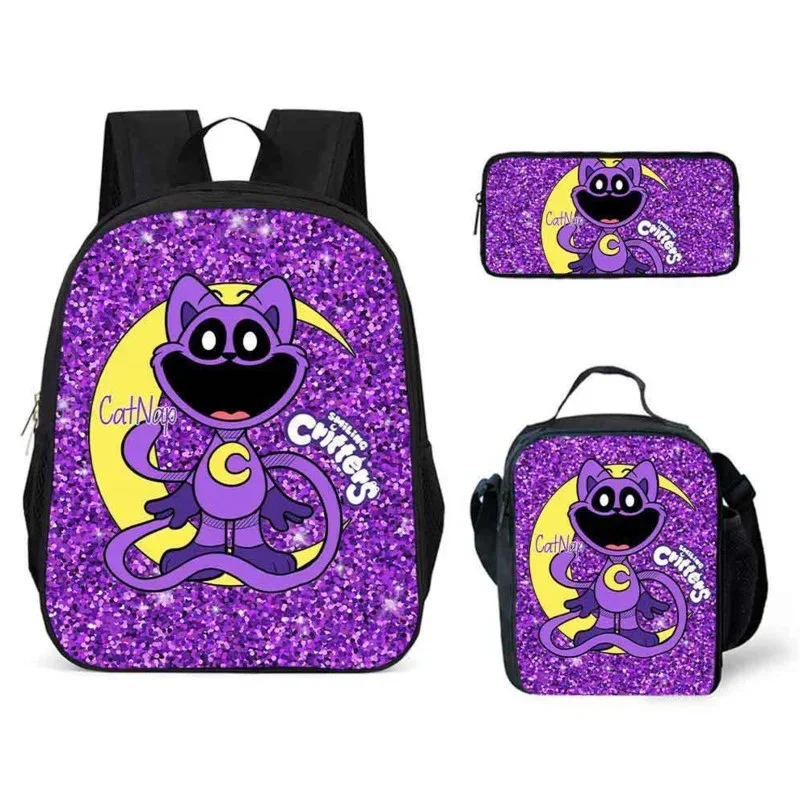 Smilings Critters Backpack Anime Figures Catnap School Bags for Travel Teenagers boys Girls Daypack 3PCS Pencil Bag Bookbags