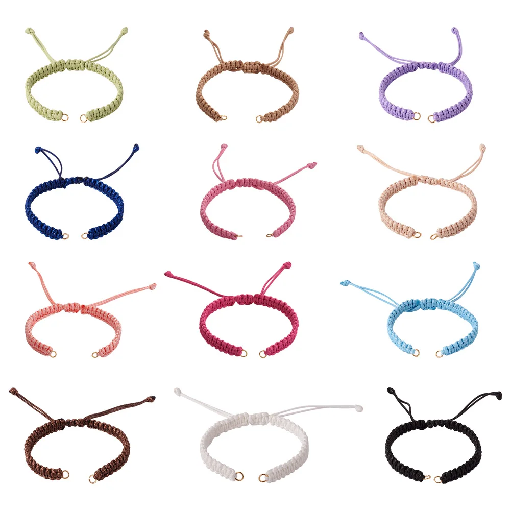 12pcs Braided Waxed Polyester Cord Bracelet Adjustable Woven Cord Bracelet Accessories For Jewelry Making DIY Connector Bracelet