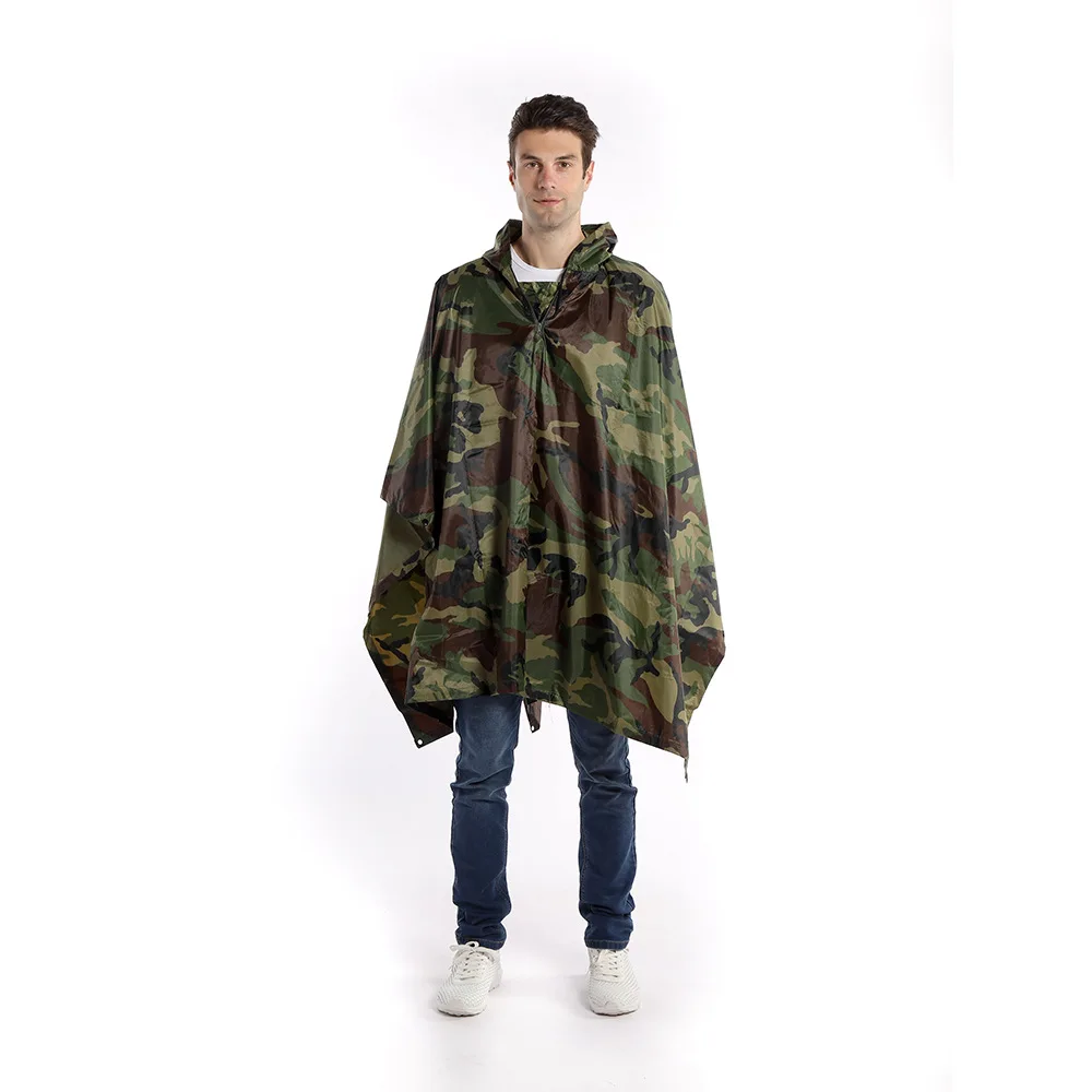 PVC Camouflage Raincoat for Outdoor Cycling, Mountaineering Rain Poncho, Multifunctional Raincoat,  Picnic Mats, Canopy