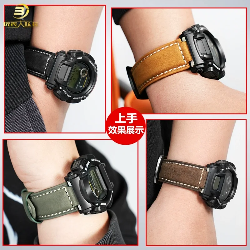 For Casio G-shock Dw-9052 Dw-9050 Dw-9051 Crazy Horse Genuine Leather Watch Strap Soft Watchband Stylish man Bracelet 24-16mm