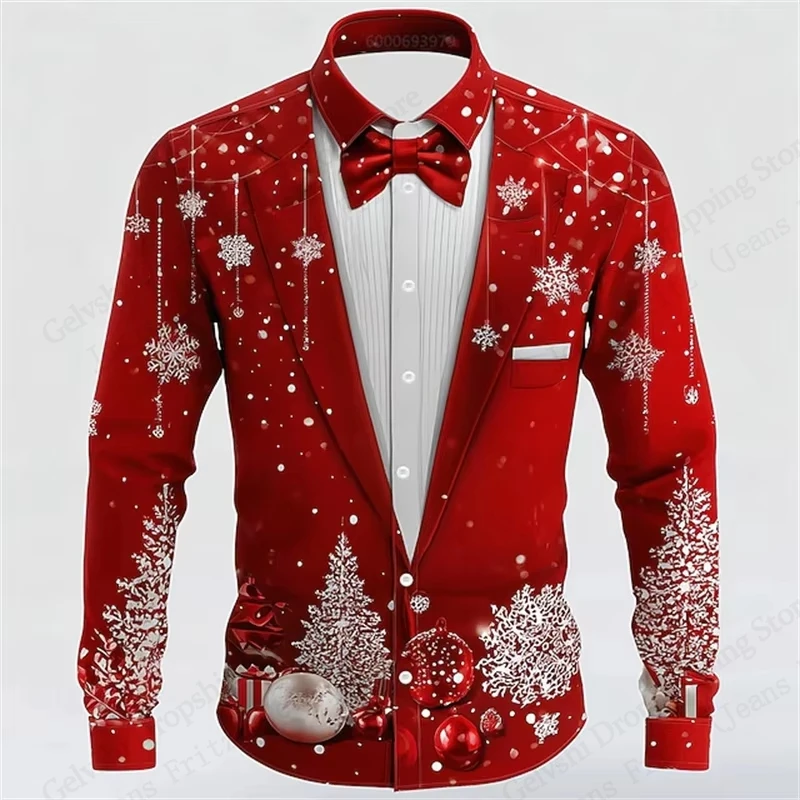 

Men's Christmas Long Sleeve Shirt Christmas Tree 3d Print Hawaiian Shirts Men Women Fashion Casual Fake Suit Blouse Party New