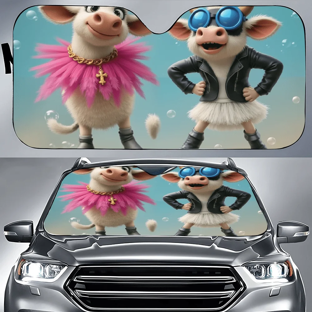 Couple Of Cows Car Auto Sunshades | Front Window Sun Cover For Car, Durable Polyamide Visor, Universally Applicable, Car Gift