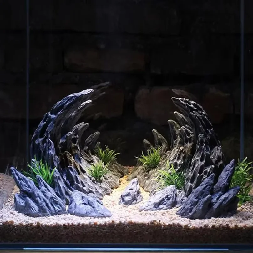 Resin Aquarium Decoration Fish Tank  Simulated Canyon Ornament Acuario Rocks for Aquarium Fish Decor 2pcs
