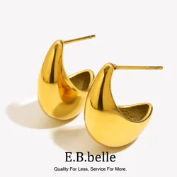 E.B.belle Irregular 18K Gold Plated Stainless Steel Stud Earrings For Woman E B belle Official Store Stainless Steel Jewelry